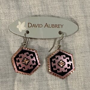 David Aubrey Pink and Black Hexagon Earrings